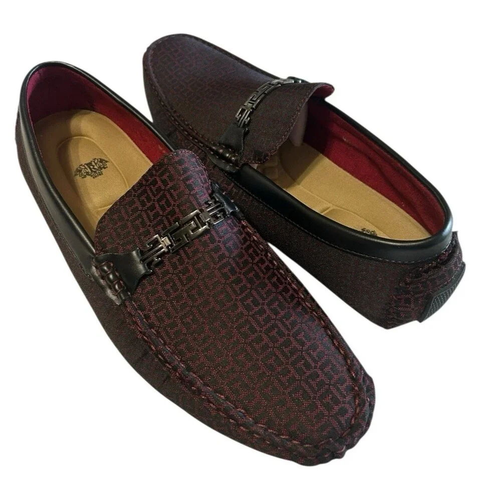 Royal Shoes Mens  Loafer Moccasin Driving Burgundy Black Geo Casual Size 12